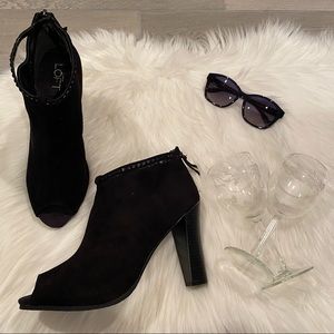 LOFT Black Sara Suede Open Toe Bootie